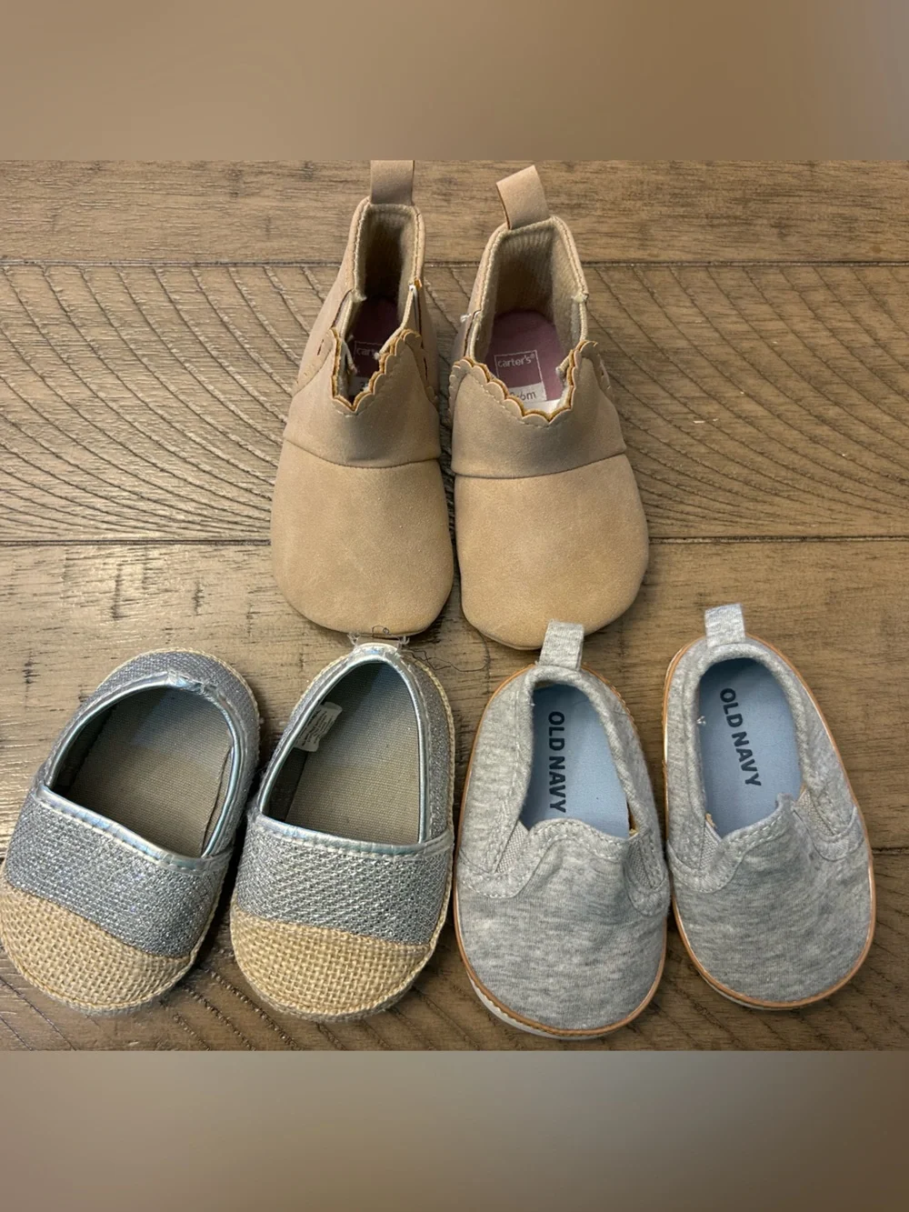 3-6M Toddler Girl Slip-On Baby Shoes & Tan Soft Booties